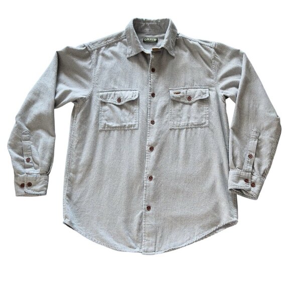 Orvis Fairbanks Shirt Mens Medium Button Up Houndstooth Blue Cream Soft Cotton - Picture 4 of 15